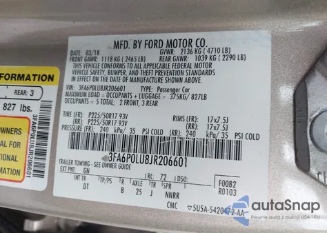 2018 Ford Fusion Hybrid Se z USA, uszkodzony, nr VIN 3FA6P0LU8JR206601